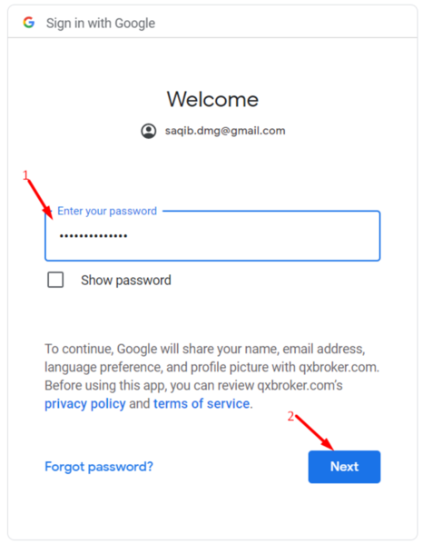Enter Google password