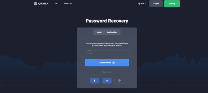 Quotex password recovery page
