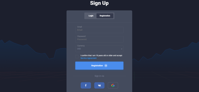 Quotex sign-up page