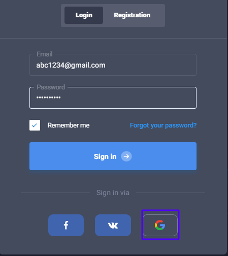 Sign in using Gmail account